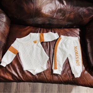 Cream Knit Baby Two-Piece Set with Gold Stripes